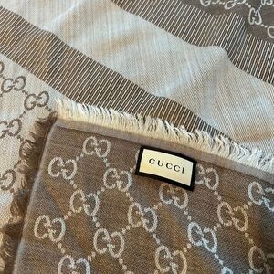 Gucci Brown & Beige GG-Pattern Wool Shawl